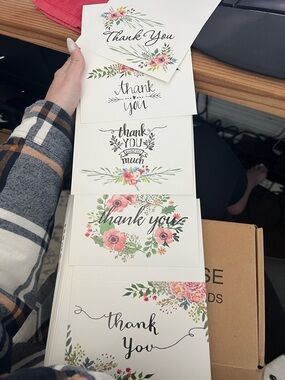 Thank You Card Set with Pink Floral Designs